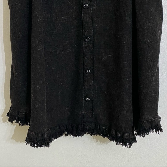 Umgee Black Acid Wash Linen Tank Top Blouse Spagetti Strap, Frayed Edge Small - Picture 6 of 7